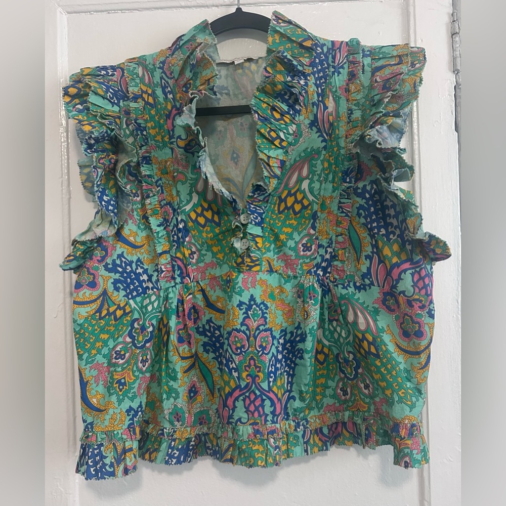 Love The Label Vibrant Paisley Ruffle Sleeve Blouse - Picture 2 of 8